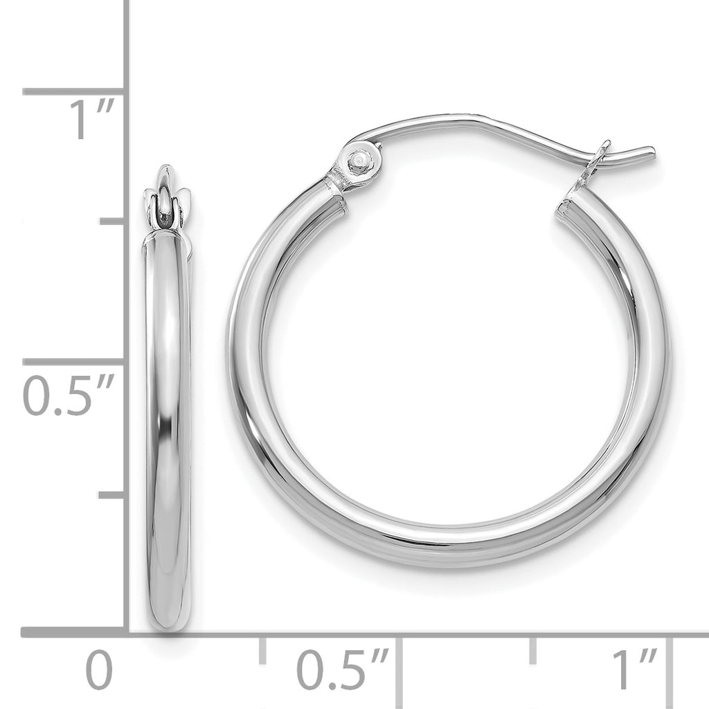 14K white gold small hoop earrings.
