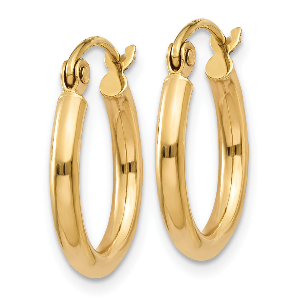 14K yellow gold small hoop earrings, polished finish.
