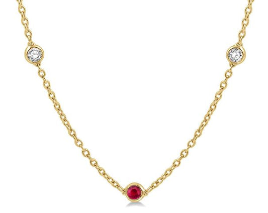 Station Color Gemstone Necklace in 14 Karat Yellow with 5 Round Rubies 2.85mm