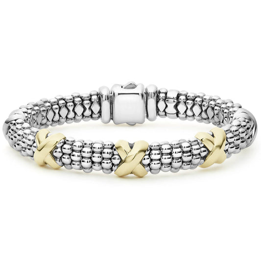 Sterling silver bracelet with gold accents.