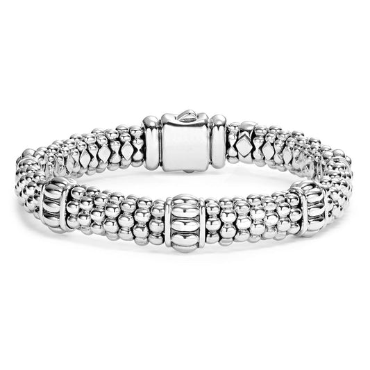 Sterling silver beaded bracelet with clasp.