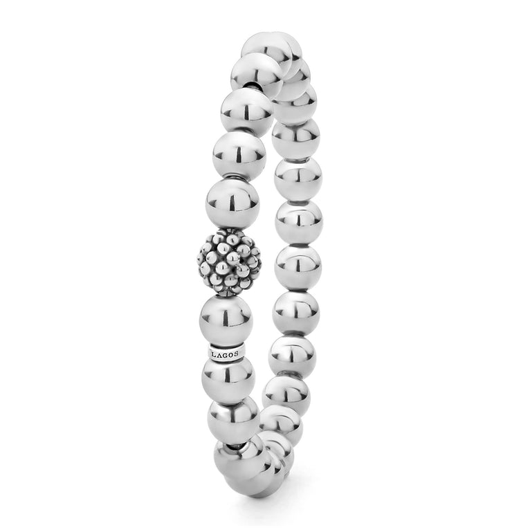 Sterling silver bead bracelet, no stones.