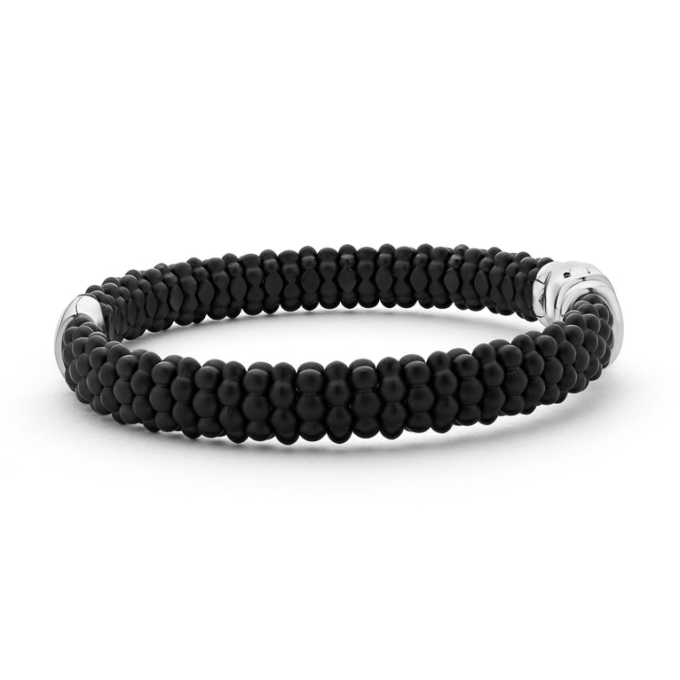 Sterling silver black ceramic bead bracelet.