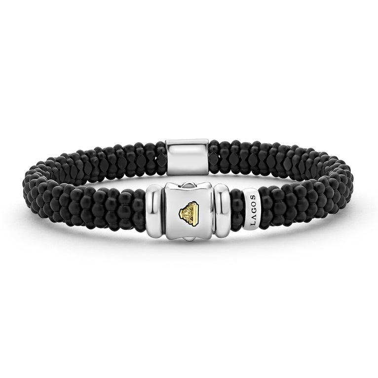 Sterling silver bracelet with black ceramic beads.