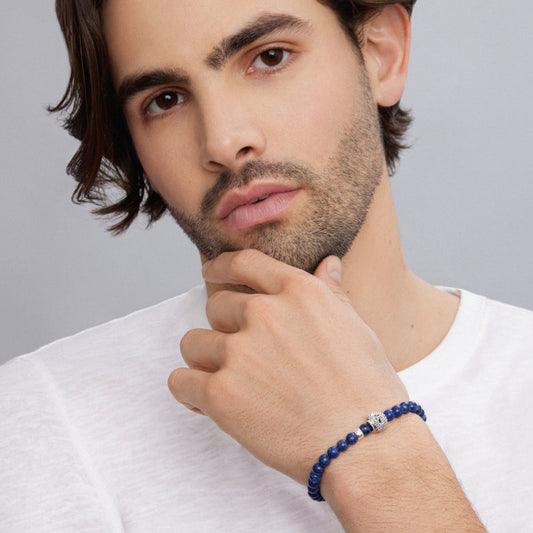 Blue lapis bracelet with sterling silver accents.