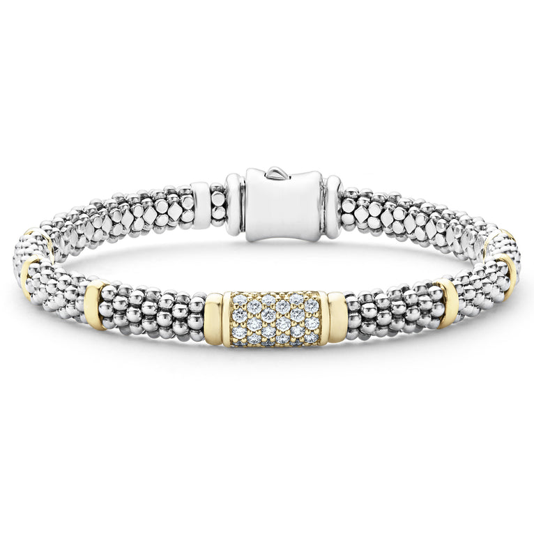 Sterling silver bracelet with diamond accents.