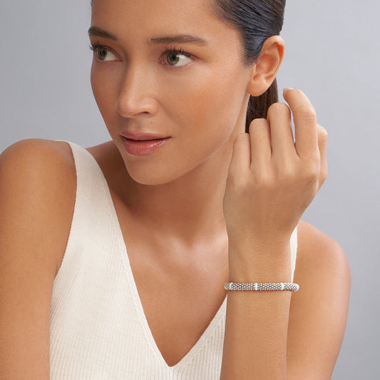 Sterling silver white caviar bracelet.