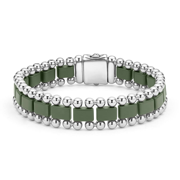 Ceramic green bracelet with silver links.