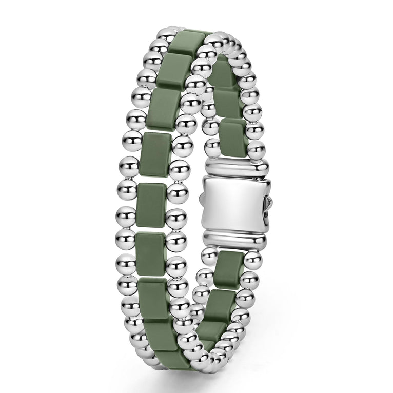 Ceramic green bracelet with silver links.