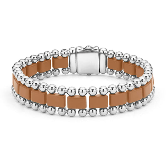 Brown ceramic bracelet with silver accents.