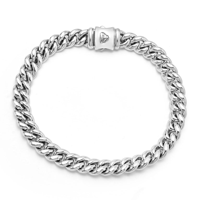 Sterling silver curb link bracelet, hidden clasp.