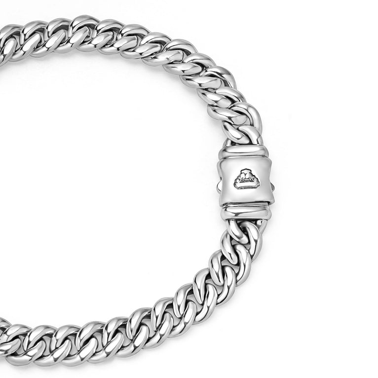 Sterling silver curb link bracelet, hidden clasp.