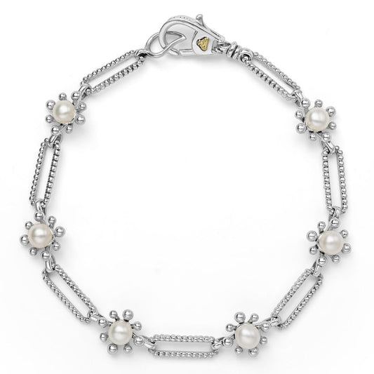 Sterling silver bracelet with freshwater pearls.