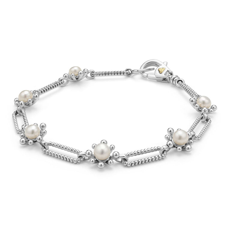 Sterling silver bracelet with freshwater pearls.