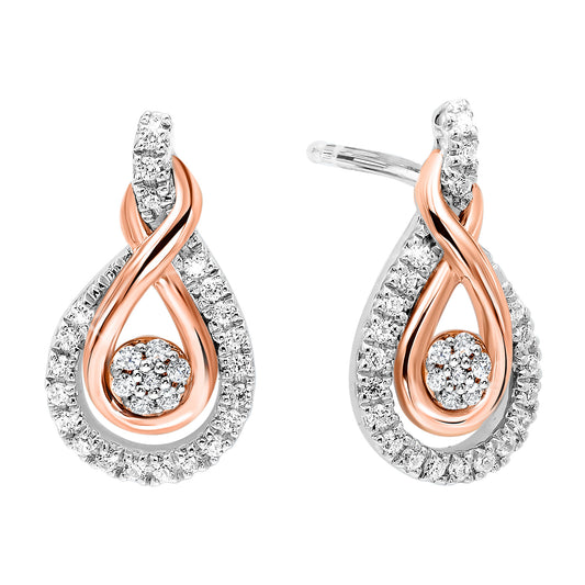Stud Natural Diamond Earrings in Sterling Silver - 10 Karat White - Rose with 0.20ctw Round Diamond