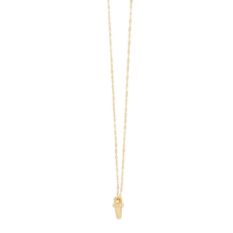 14K yellow gold cross necklace, diamond-cut chain.