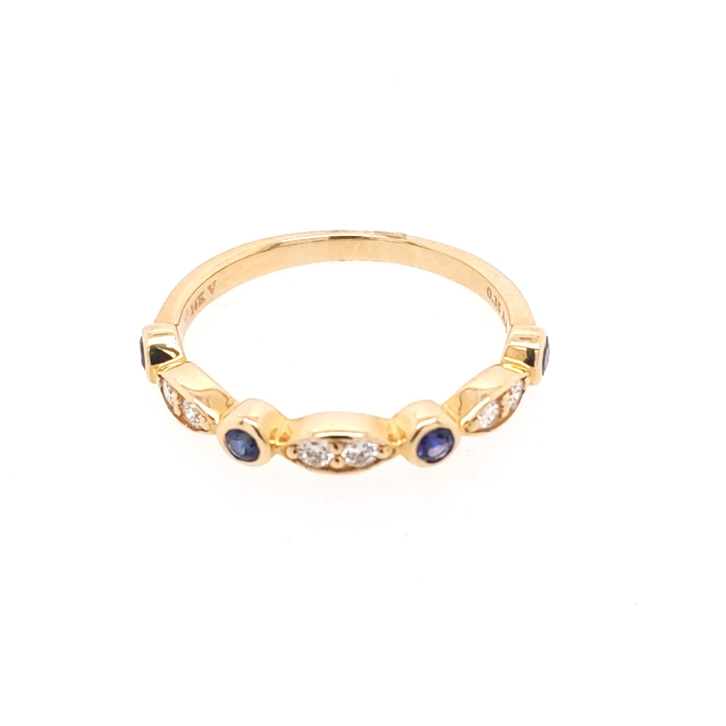14K yellow band with sapphires, diamonds.