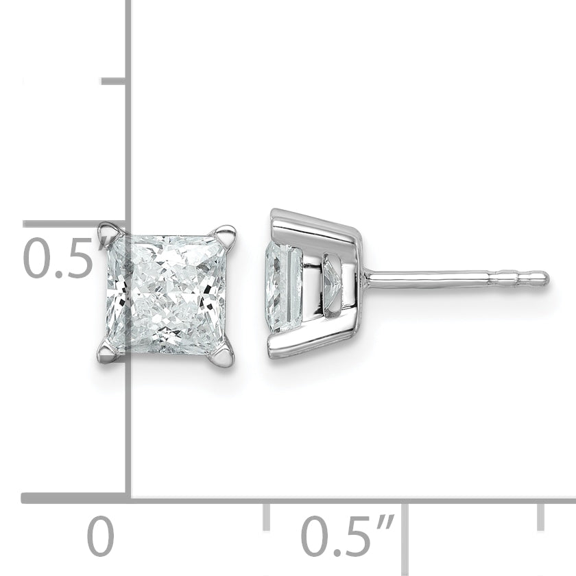 Princess-cut lab diamond studs, white gold.