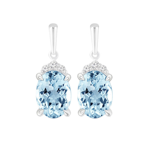 ReMARKable Designs Drop Color Gemstone Earrings with 2 Oval Blue Topazes 1.70ctw in 14 Karat White Gold