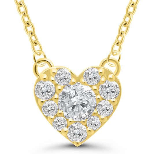 Heart-shaped gold necklace with round diamonds.