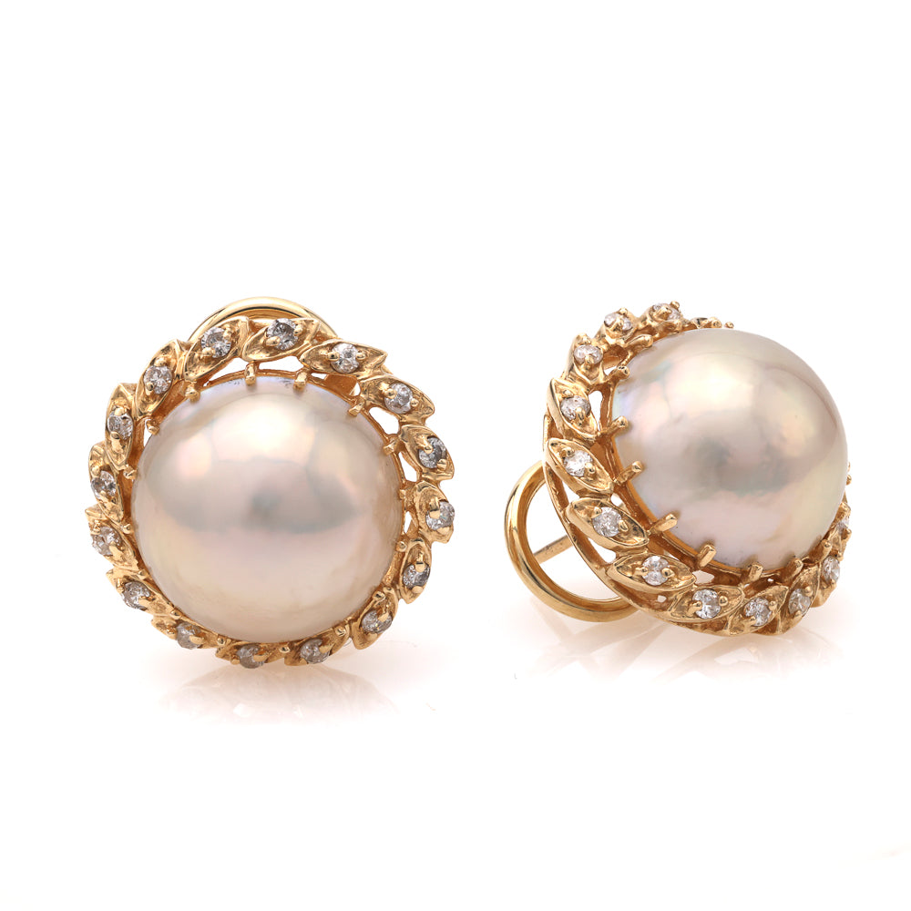 14K gold earrings with Mabe' pearls, diamonds.