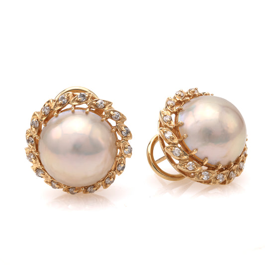 14K gold earrings with Mabe' pearls, diamonds.