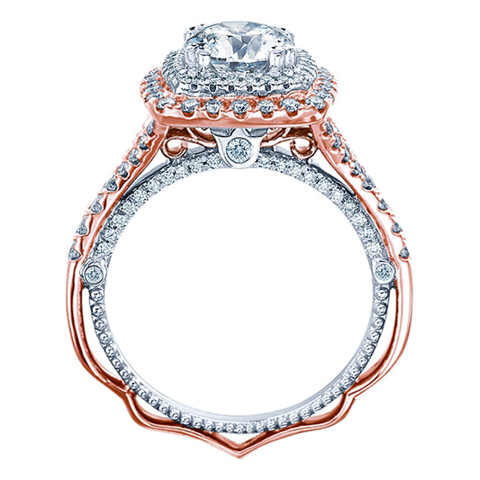Venetian Collection Halo Vintage Mined Diamond Engagement Ring in 18 Karat White - Rose with 0.60ctw F/G VS2 Round Diamonds