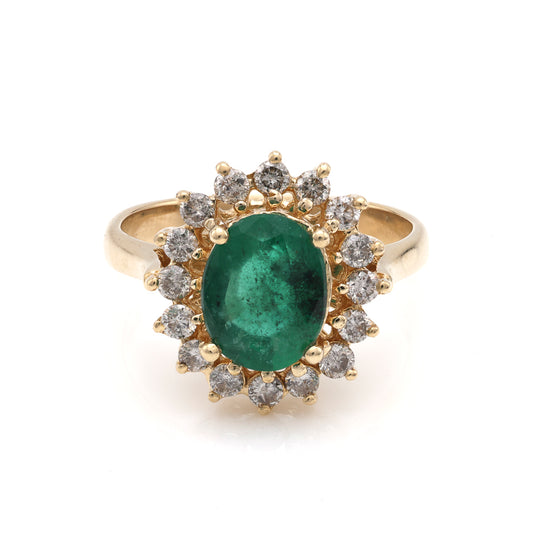 Marks Estate Department 2 Color Gemstone Ring in 14 Karat Yellow Gold with 1 Oval Emerald 1.50ctw 8.89mm-8.89mm