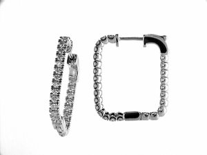 Square hoop earrings with round diamonds.