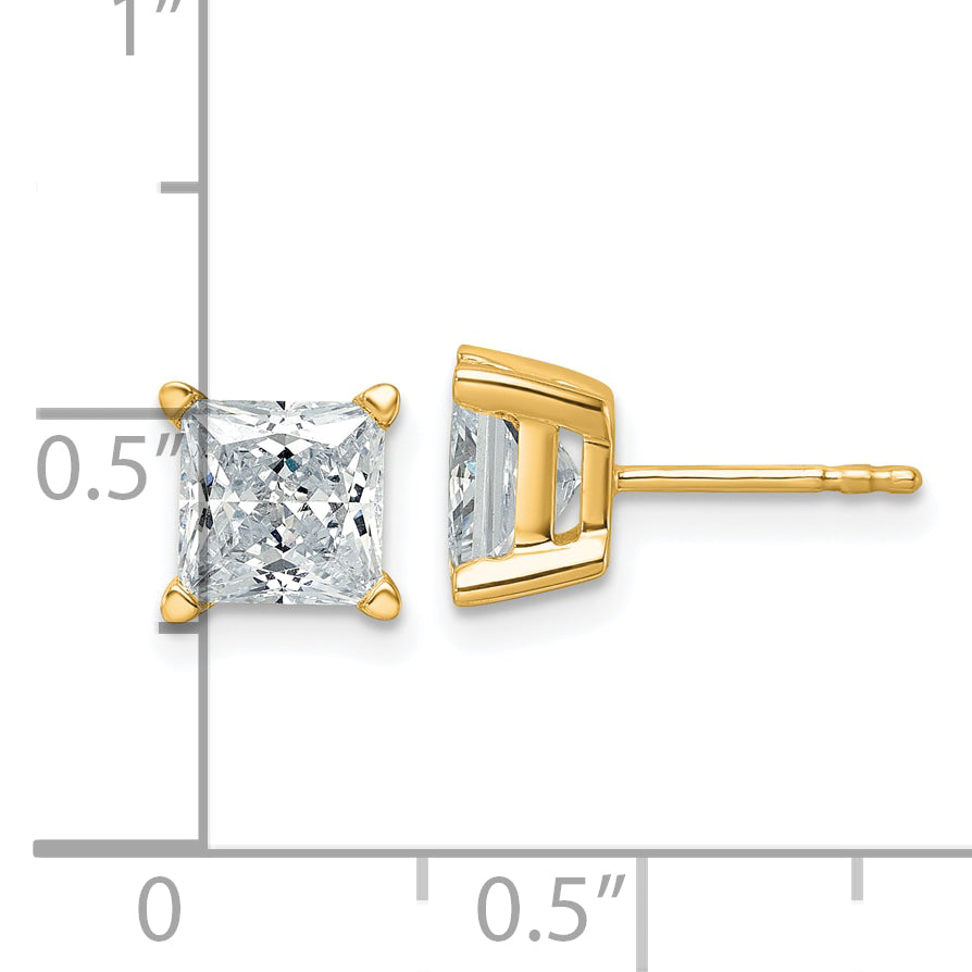 Princess-cut lab diamond studs, yellow gold.