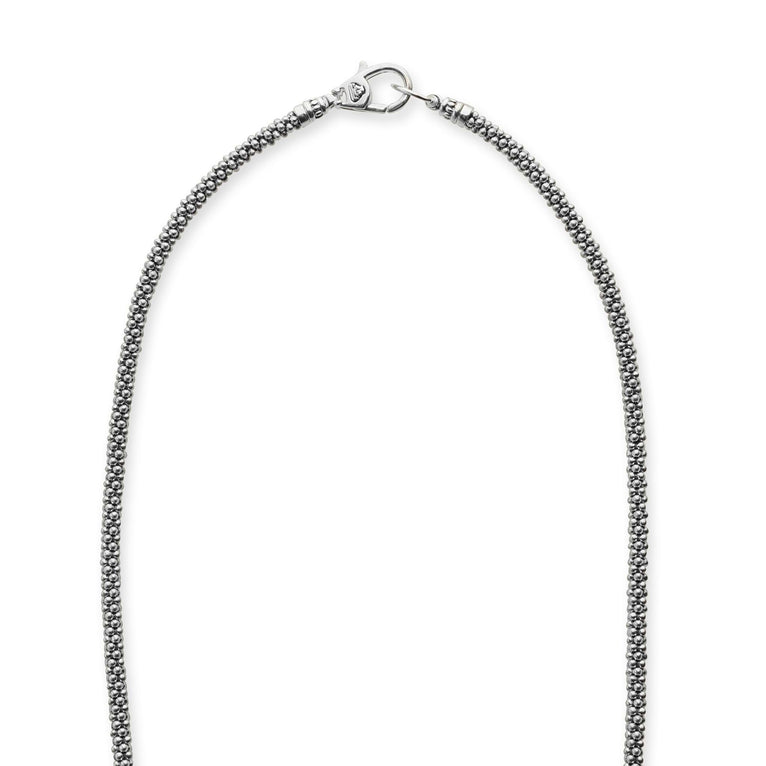 Sterling silver caviar chain with clasp.