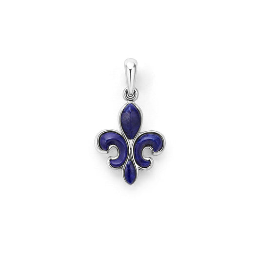 Sterling silver fleur-de-lis, blue enamel.