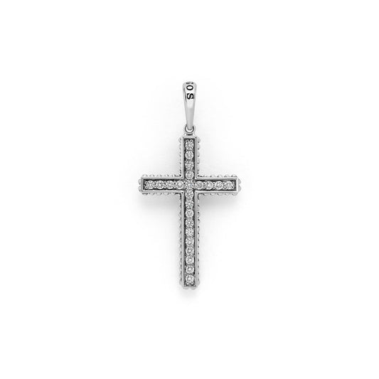 Sterling silver cross pendant with diamonds.