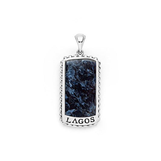 Blue chalcedony pendant, sterling silver setting.