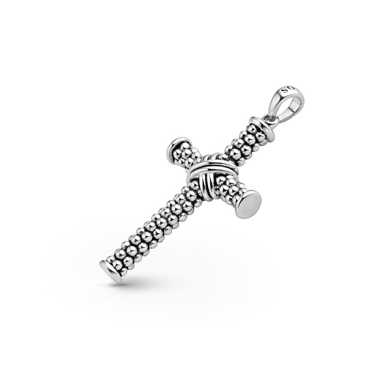 Sterling silver beaded cross pendant.
