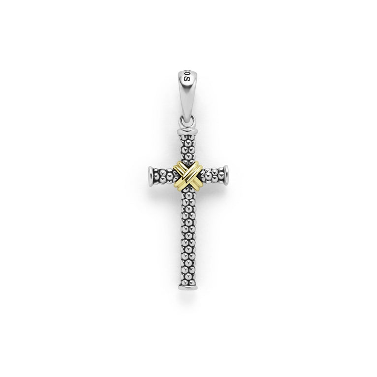 Sterling silver cross with gold accent.