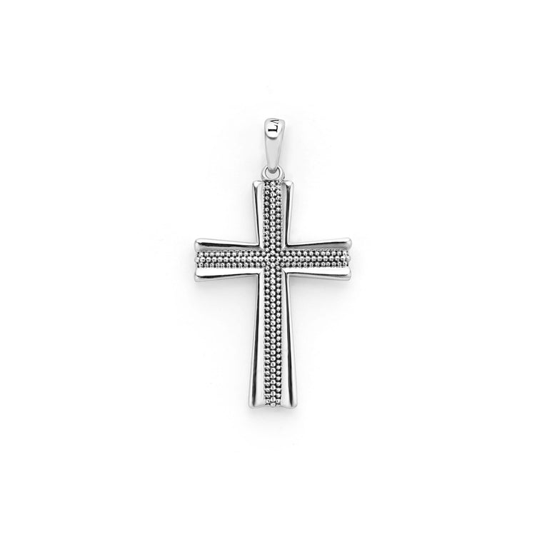 Sterling silver cross pendant with beaded design.