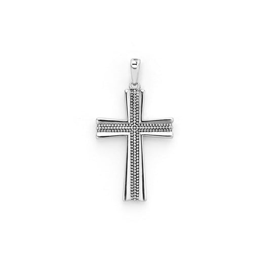 Sterling silver cross pendant with beaded design.