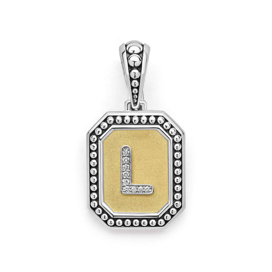 Sterling silver pendant with diamond initial "L".