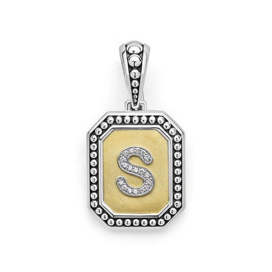 Sterling silver pendant with diamond initial "S".