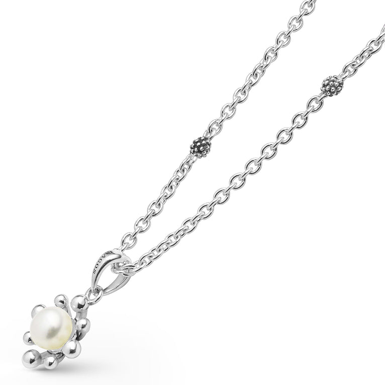 Sterling silver necklace with pearl pendant.