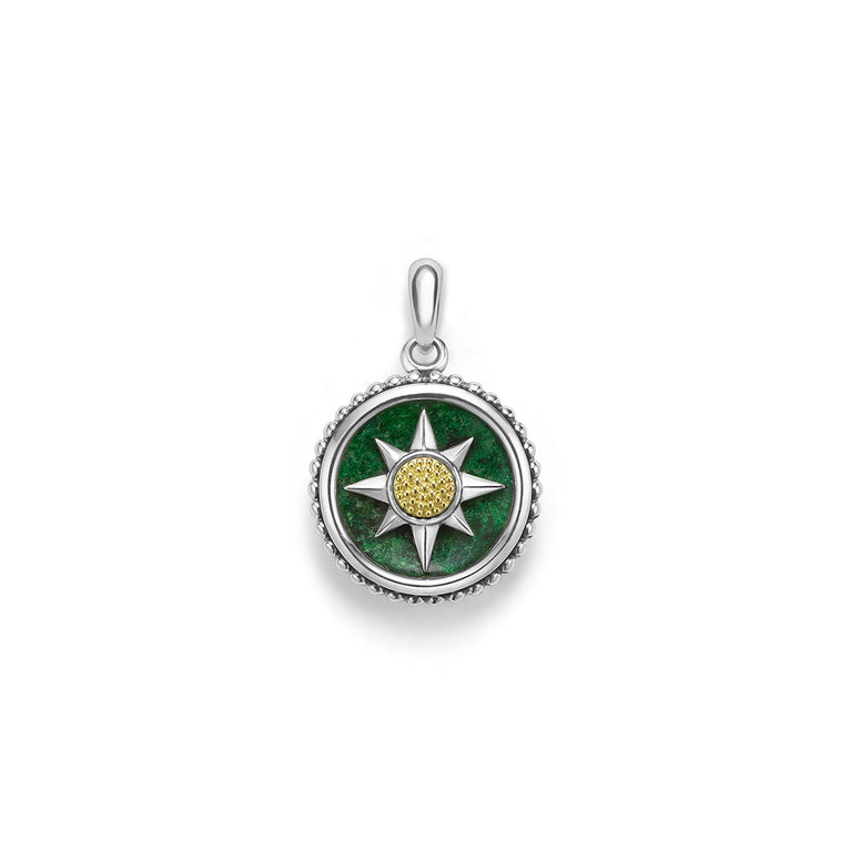Sterling silver pendant with yellow jade centerpiece.
