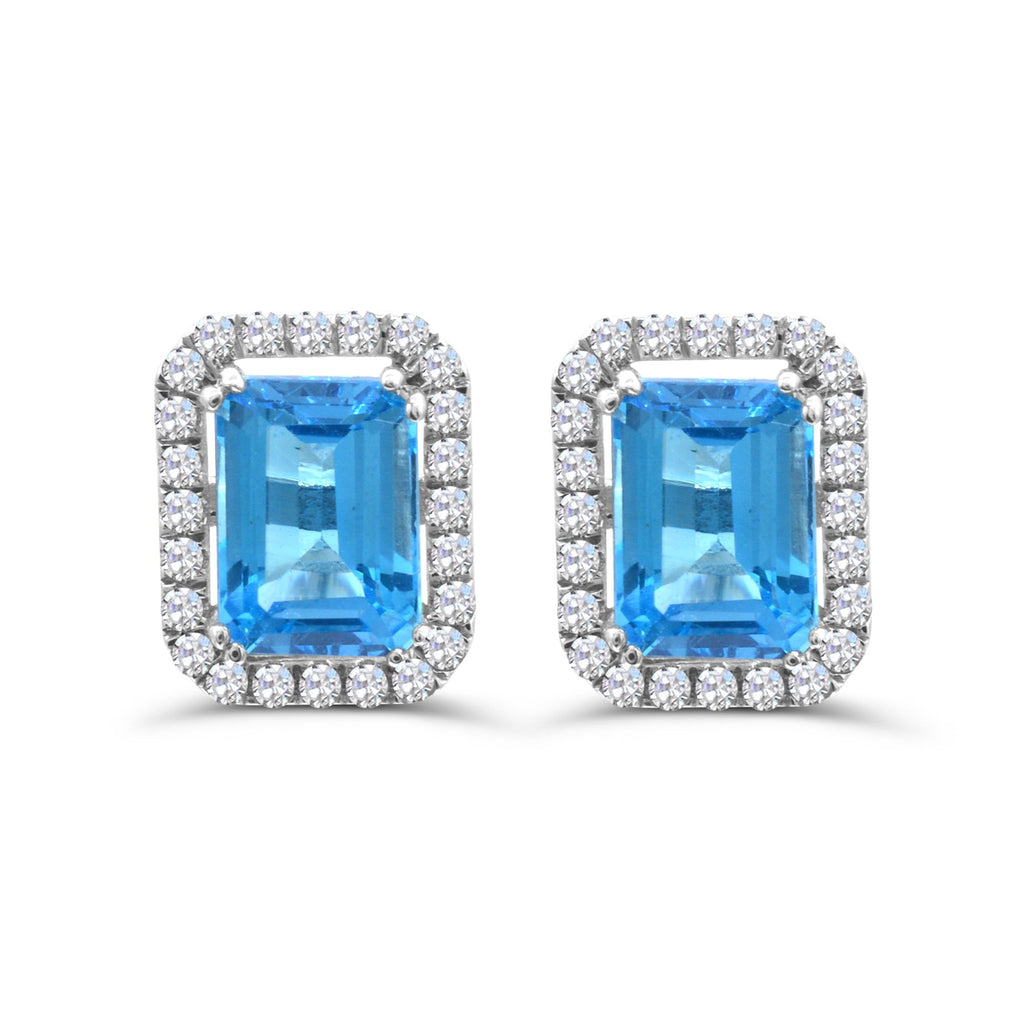 Stud Color Gemstone Earrings in 10 Karat White with 2 Emerald Blue Topaz 2.82ctw