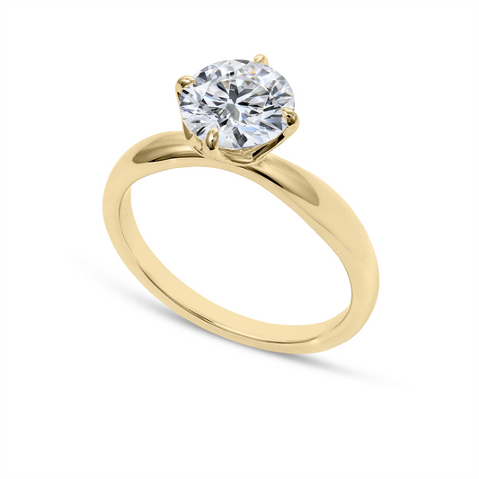 Yellow gold ring with round lab-grown diamond.