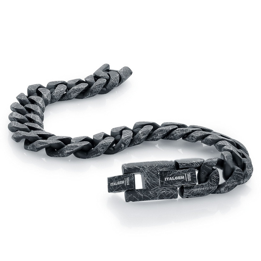 Curb Link Bracelet (No Stones) in Stainless Steel Black