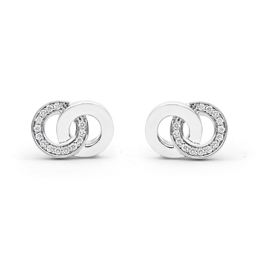 Interlocking diamond circle stud earrings.