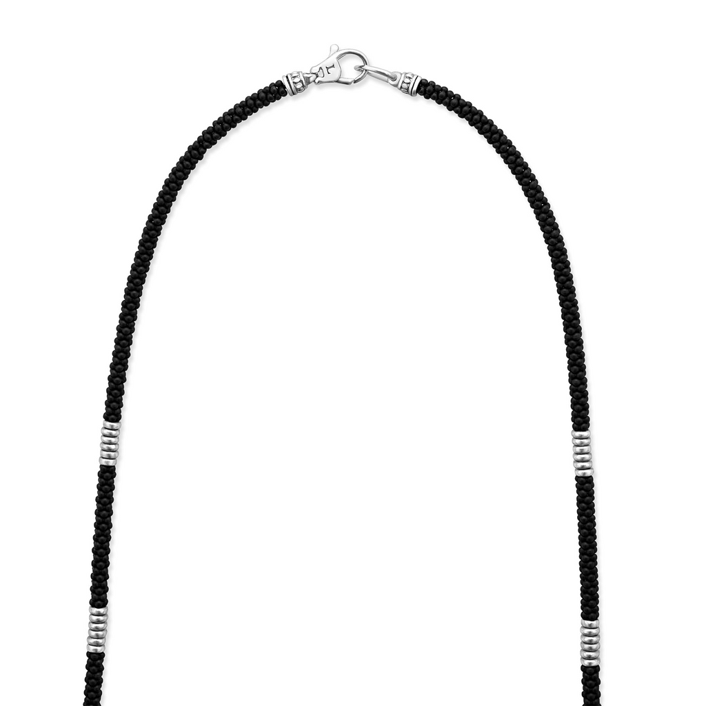 Sterling silver black caviar chain necklace.