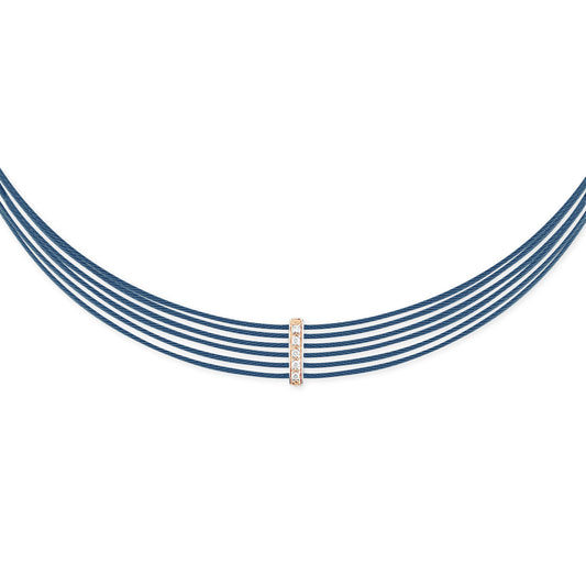 Blue cable necklace with diamond accent.
