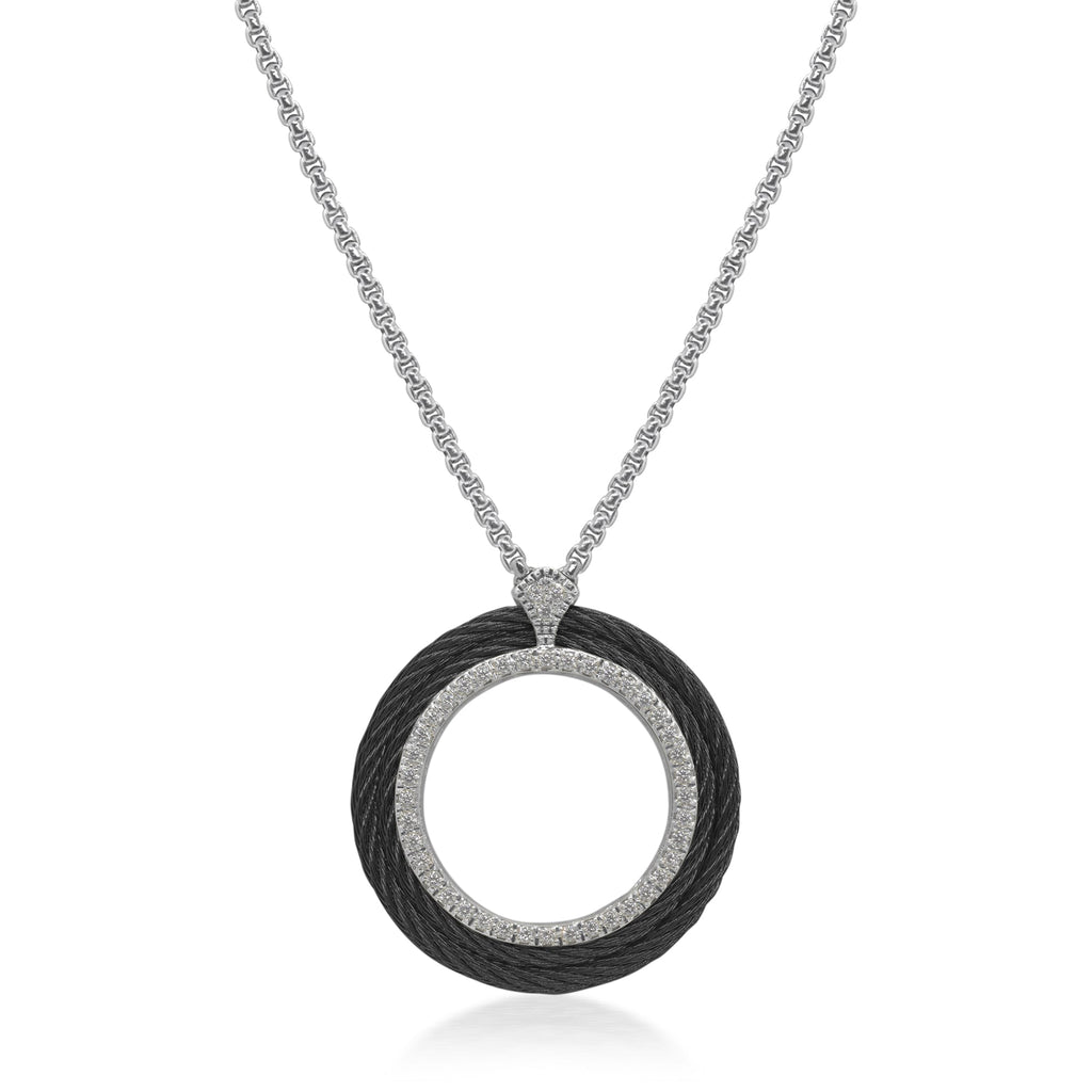 Black diamond circle pendant necklace.