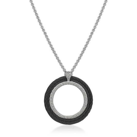 Black diamond circle pendant necklace.